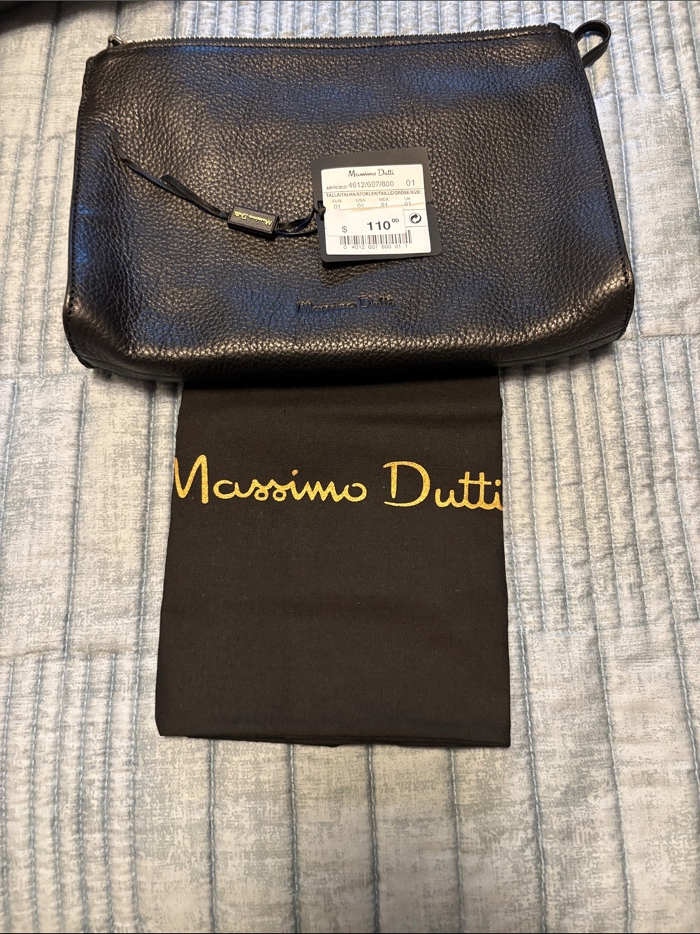 Massimo Dutti Black Pebbled Leather Card & Key Pouch